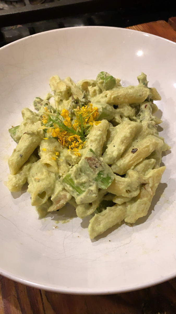 Wild Ramps Pesto Pasta with Spring Veggies Ellister's Elixirs