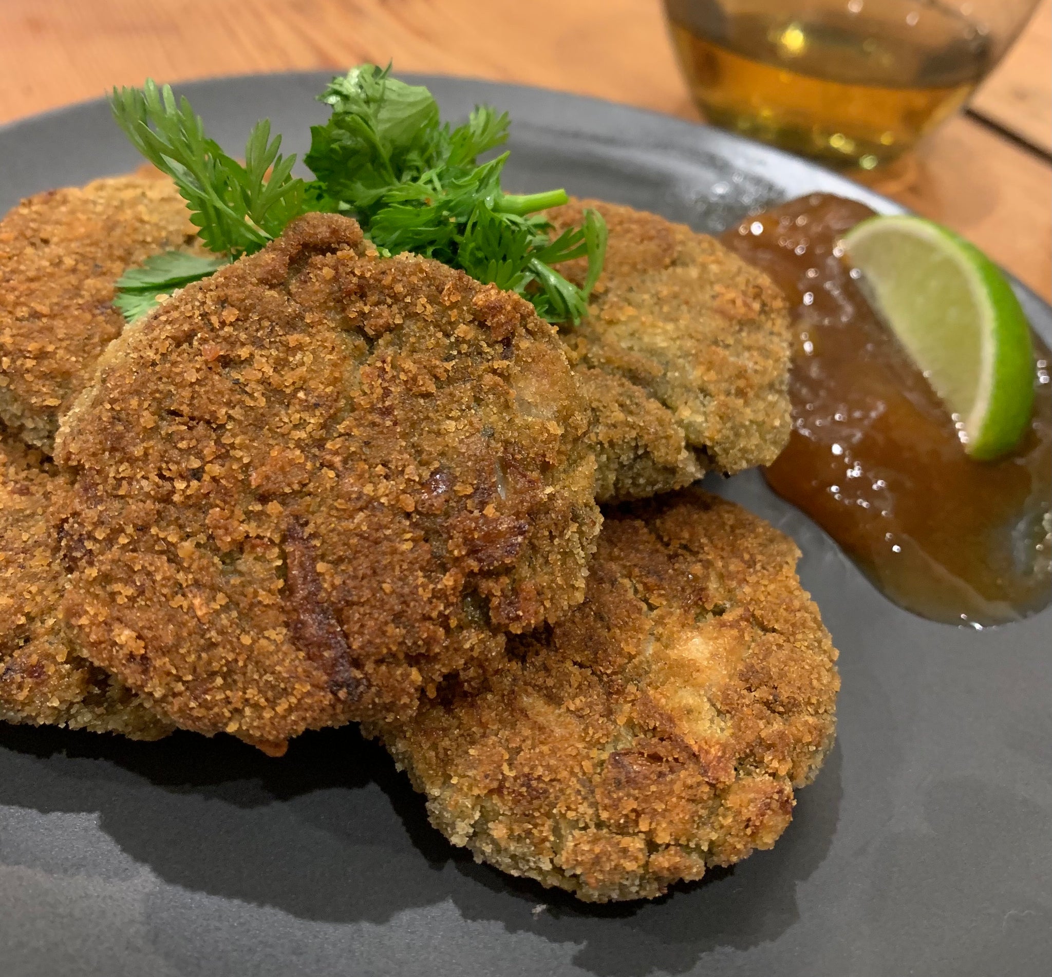 Nettle Pakoras with Pickled Ramps Gibson Cocktail