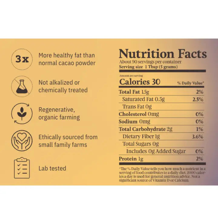 Triple Fat Cacao Powder, 100% Cacao - Organic & Regenerative