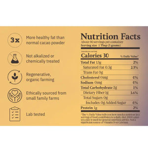 Triple Fat Cacao Powder, 100% Cacao - Organic & Regenerative